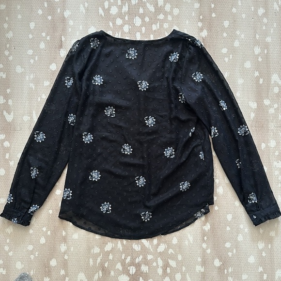 LOFT Navy Floral Blouse Size S - Picture 4 of 4